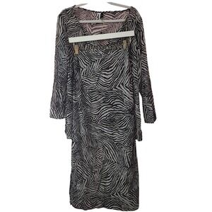 Leilani Zebra Mesh 2 Piece Set Top Wrap Skirt‎ Swim CoverUp Medium Y2K Vacation
